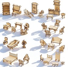 DIY Wooden Dollhouse Furniture 3D Puzzle Miniature Room Accessories Set