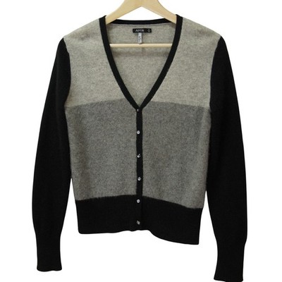 Pure Cashmere Colourblock Strickjacke Pullover Damen M schwarz grau Sweater Apt. 9