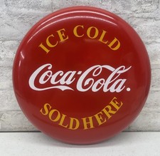 Vintage 1990s-Style Coca-Cola 12" Enamel Button Sign - Ice Cold Sold Here