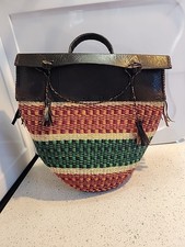 Grass  Leather Messenger Bag African Basket Woven Purse Colorful