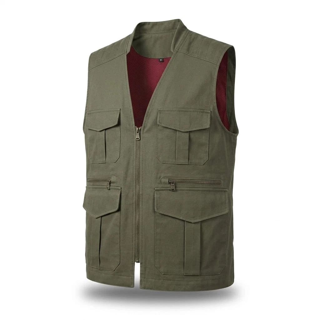 Men's Outdoor Utility Vest Multi Pocket Zip Front Hunting Waistcoat
