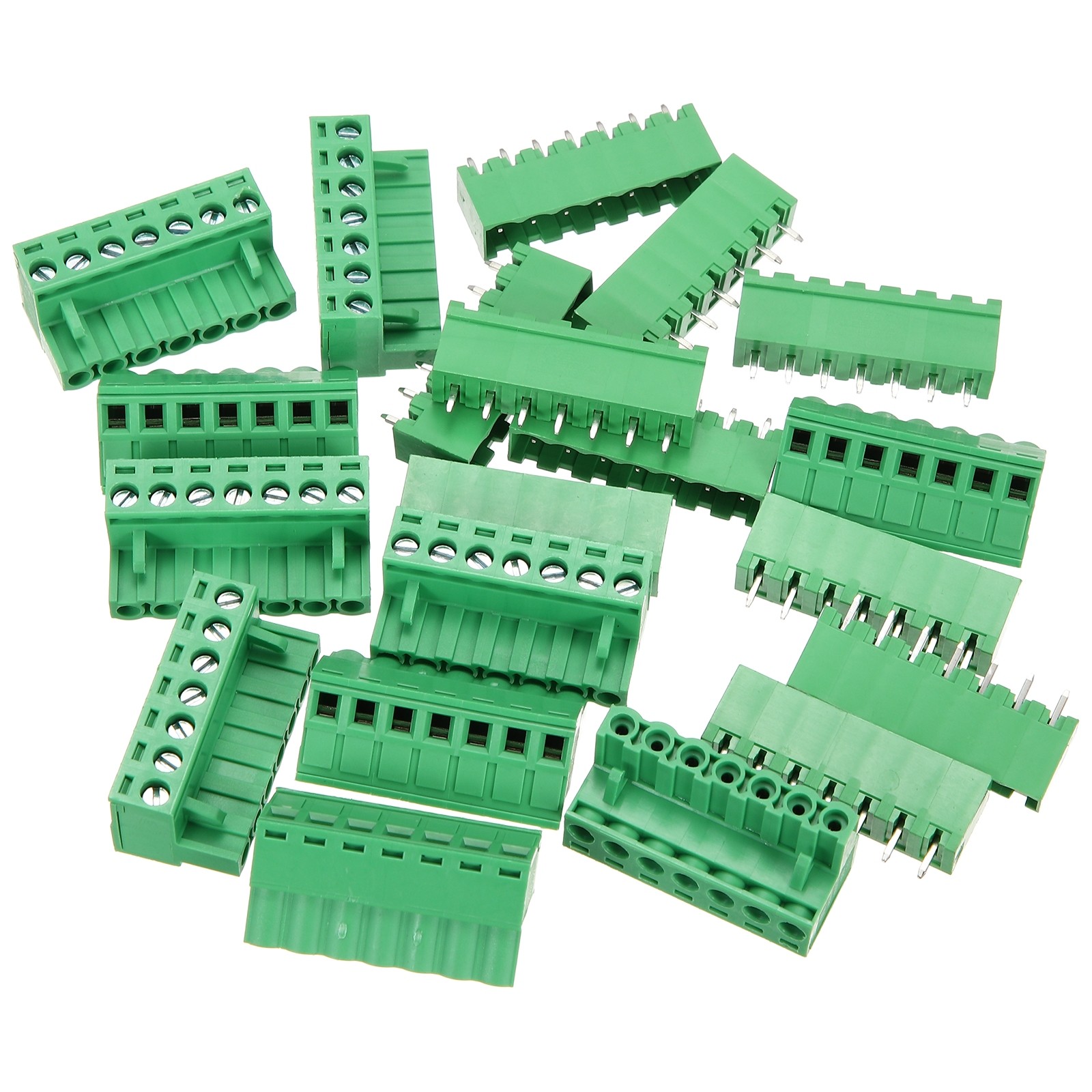 10 Pcs 7 Pin 5.08mm Pitch Pluggable PCB Screw Terminal Block, 300V 20A, Green