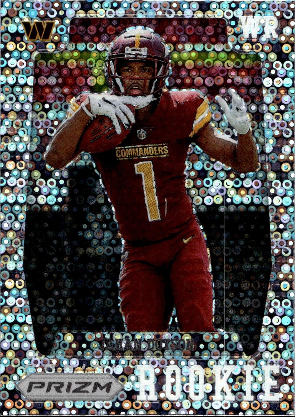 2022 Panini Prizm #PFR-9 Jahan Dotson Prizm Flashback Rookie Prizms No Huddle