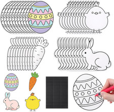 48 Pcs Easter Crafts Kit Coloring Magnets Color Your Own DIY Egg Bunny Ornaments