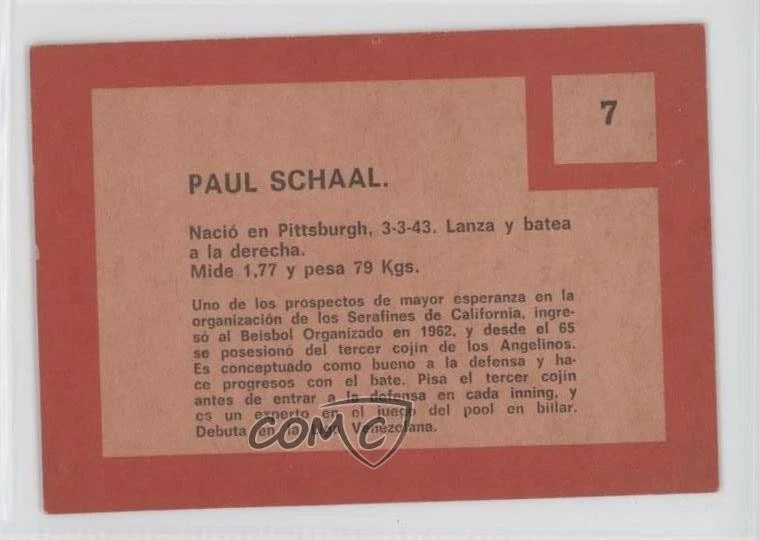 1967 Topps Venezuelan Paul Schaal #7 - Image 2 of 2