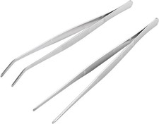 Miupoo Long Handle Stainless Steel Paint Straight and Curved Tweezers Silver