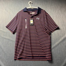 Under Armour Men  s Polo Shirt Size M Blue Orange Stripe Matchplay Golf NWT
