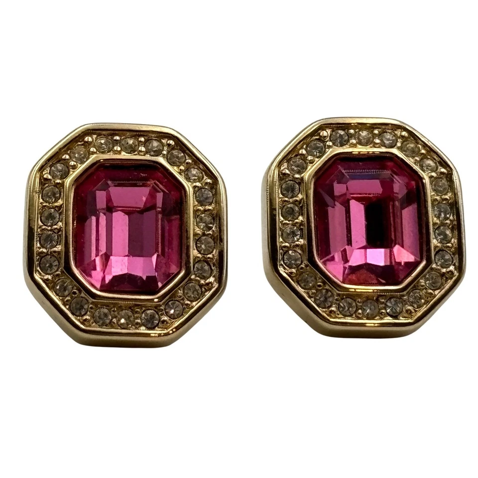 Pendientes Swarovski vintage dorado cristales rosas "SAL" Pendientes de lujo Foto 3 de 4
