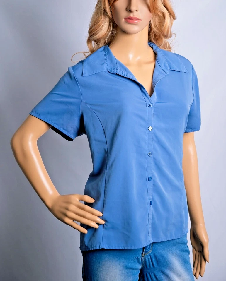 Women's Blue Career Blouse Shirt Size XL 10 12 Extra Large V-Neck Work Career - Image 2 of 4