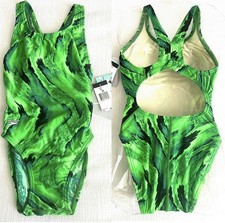 NWT Speedo Green Marbled One Piece Racing Swimsuit Fly Back Sz 28 MSRP 62 NEW