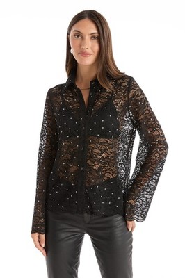 Jena Lace Button Up Shirt Black  THE NOLI SHOP
