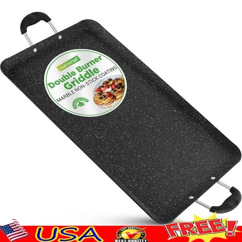Double Burner Griddle Non-Stick Stove Top Griddle for Gas Stove, Dishwasher Safe