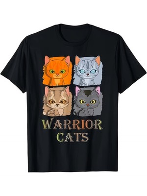 Warrior Cats T-Shirt with Four Cartoon Cats Design | Unisex Crew Neck T-Shirt, C