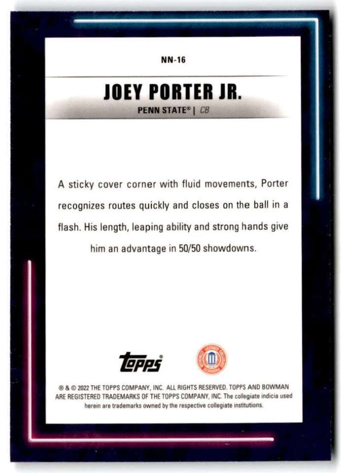 2022-23 Bowman's Best University Neon Neophytes #NN-16 Joey Porter Jr Penn State - Image 2 of 2