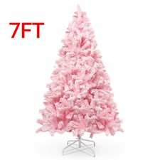5/6/7FT Pink Christmas Tree W/ Stand Bushy Artificial Xmas Tree Home Decoration