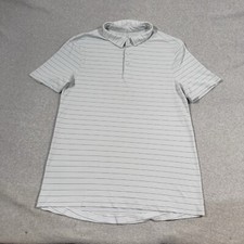 Lululemon Evolution Polo Shirt Men s Large Gray Striped Stretch Golf Preppy