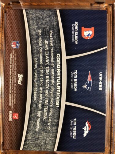 Tom Brady Elway Tebow Topps Unrivaled 2010 #1/99 Rare Prime 2 Clr Patch Like1/1 - Picture 3 of 3