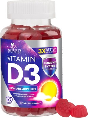 Vitamin D3 Gummy Vitamins Extra Strength 5000 IU (125 mcg) High Potency Vita D G