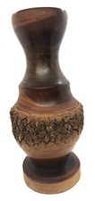 Artisan Made Solid Wood Turned Polished Live Raw Edge Vase BOHO Rustic