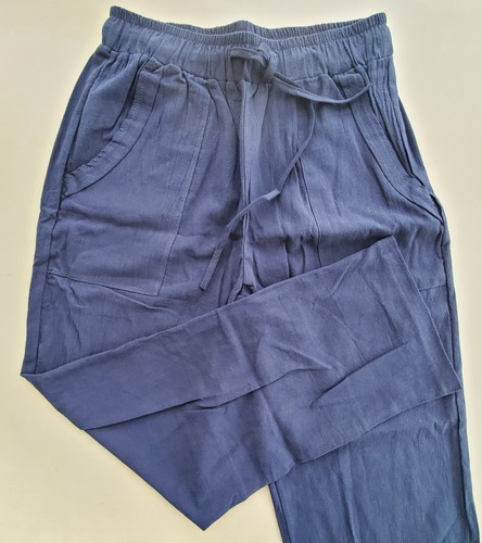 Women's Summer High Waist Linen-Like Taper Leg Comfy Beach Crop Pants - Picture 11 of 16