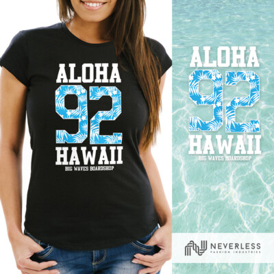 Damen T-Shirt Aloha Hawaii Summer Palm Leafs Slim Fit Neverless 