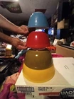VTG-Pyrex Lot of 4 Nesting Mixing Round Bowls Yellow,Green Blue DARK RED 401-404