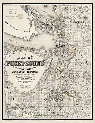 1877 Map Of Puget Sound And Surroundings, Washington Territory Wall Art Poster