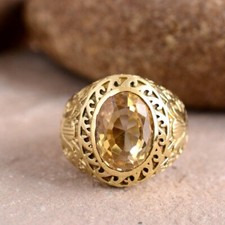 Oval Cut Natural Yellow Citrine Yellow Gold Plated On 925 Silver Proposal Ring
