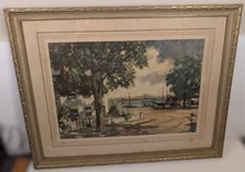 Lithograph Print “Summer” Landscape by H. C. Wolcott | Framed Vintage Art | USA