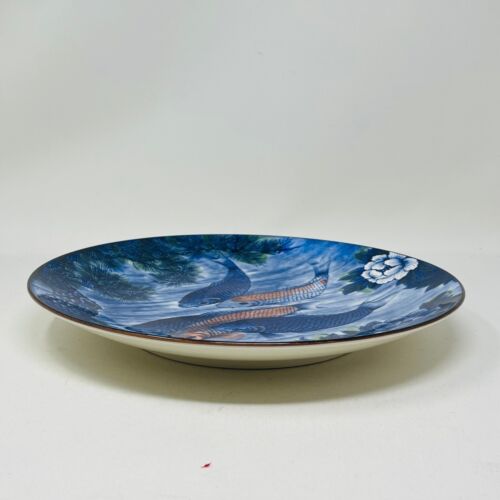 Japanese Koi Fish Goldfish Ceramic Plate Blue Orange Large Made in Japan 12.5 In - Picture 3 of 12