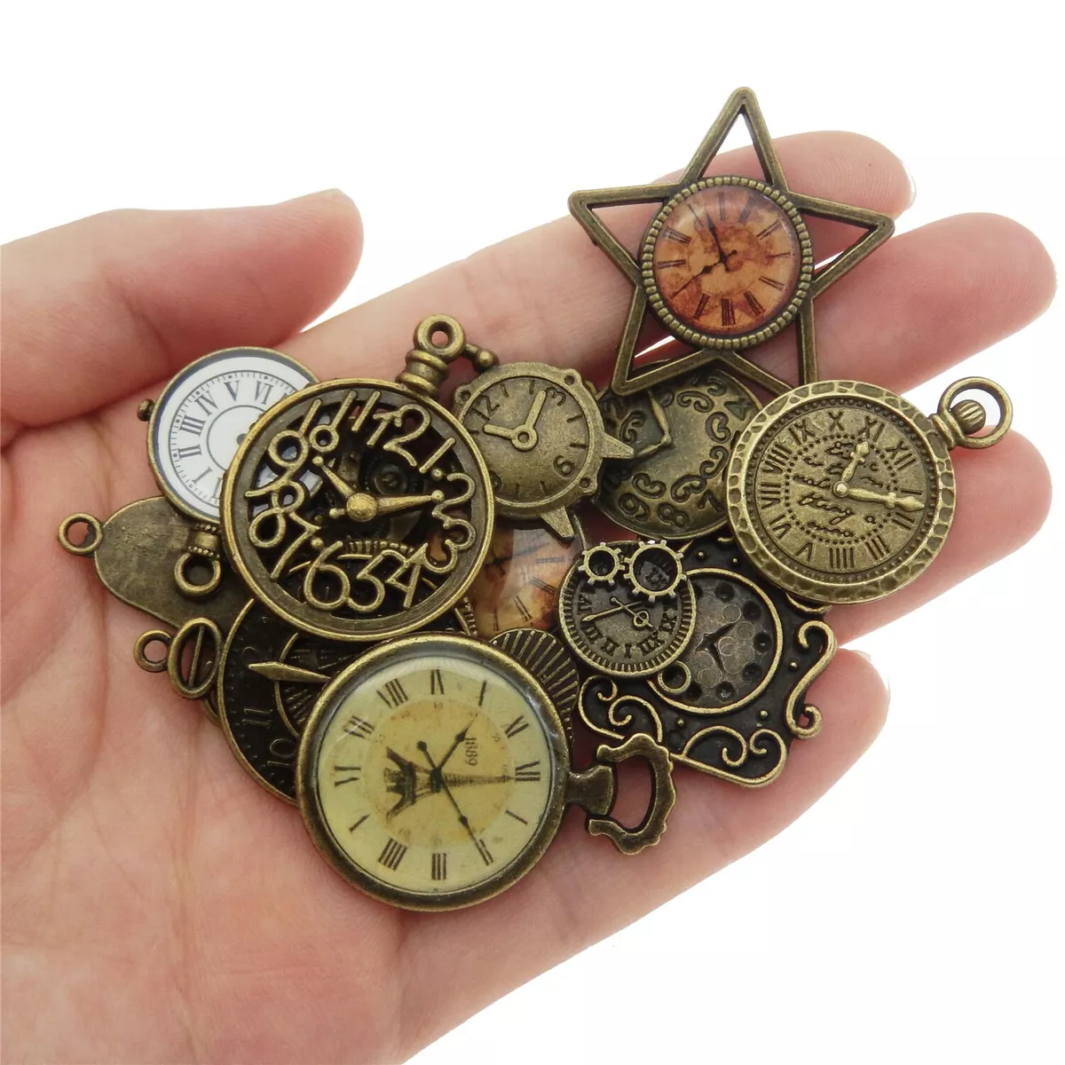 Assorted Retro Bronze Clock Pendant Pocket Watch Alloy Charm Jewelry Craft | eBay
