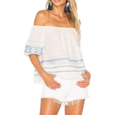 Loveshackfancy Frida Off Shoulder Embroidered Blouse Top Lace Cotton S 230133