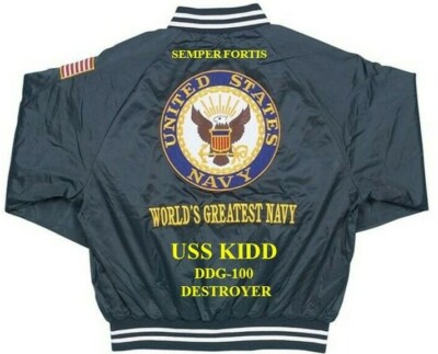 USS KIDD DDG-100 DESTROYER EMBROIDERED SATIN JACKET(BACK ONLY)