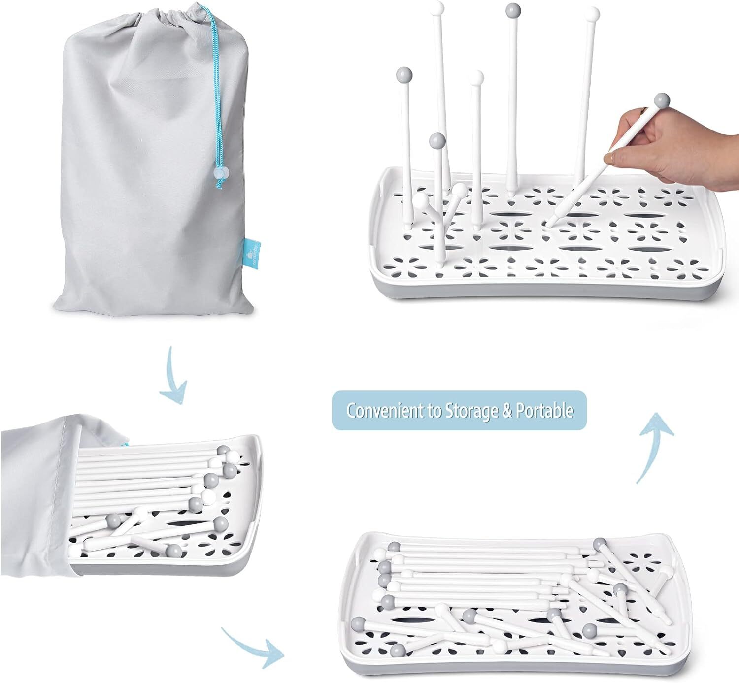 Baby Bottle Dryer Rack With Removable Water Tray, Baby Drying Rack Grey