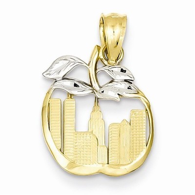 14K TWO TONE GOLD  NEW YORK SKYLINE  BIG APPLE  PENDANT CHARM   0.75 INCH