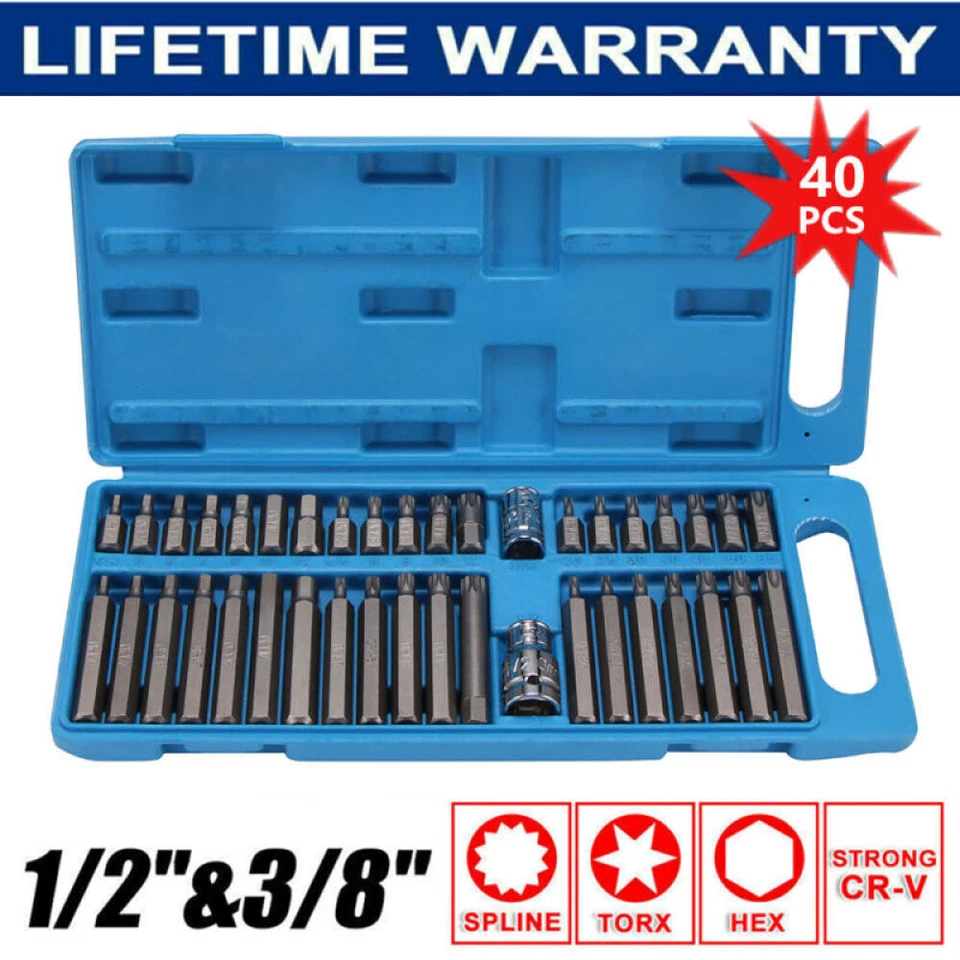 Hex Torx Star & Spline BIT Socket Set 3/8" & 1/2"dr Long & Short Reach Allen Key