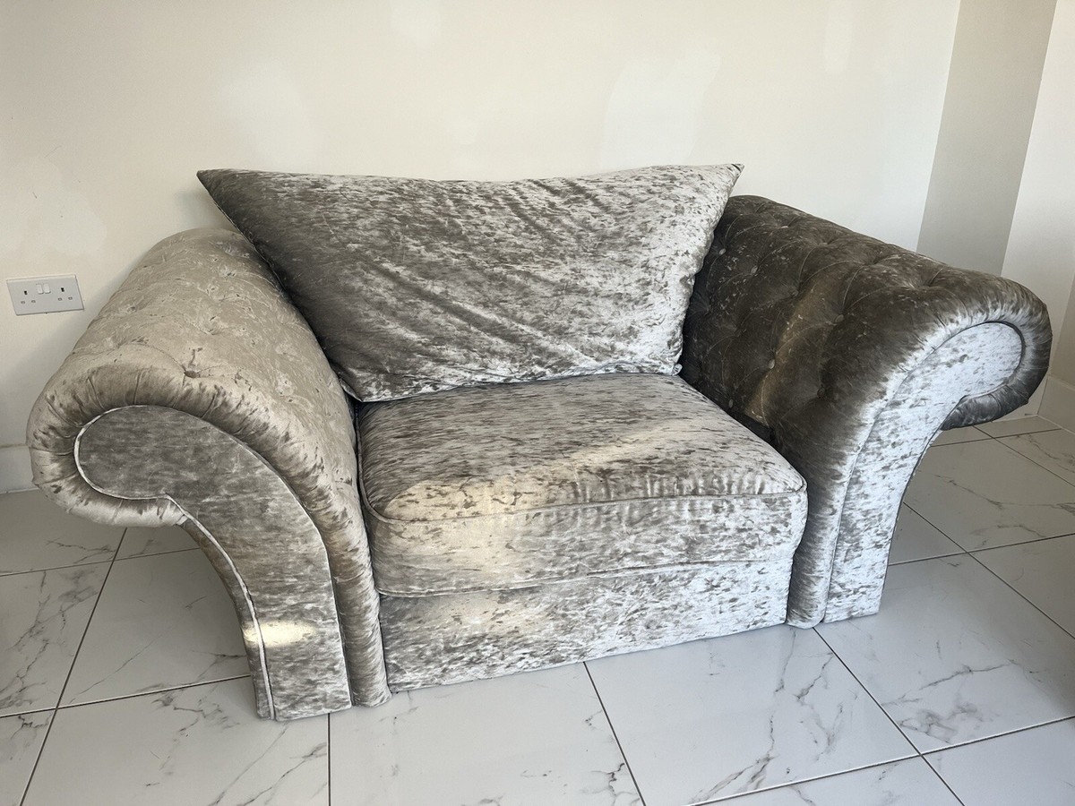 Arm Chair Crushed Velvet Grey Chair DFS Silver Grey Crushed Velvet
