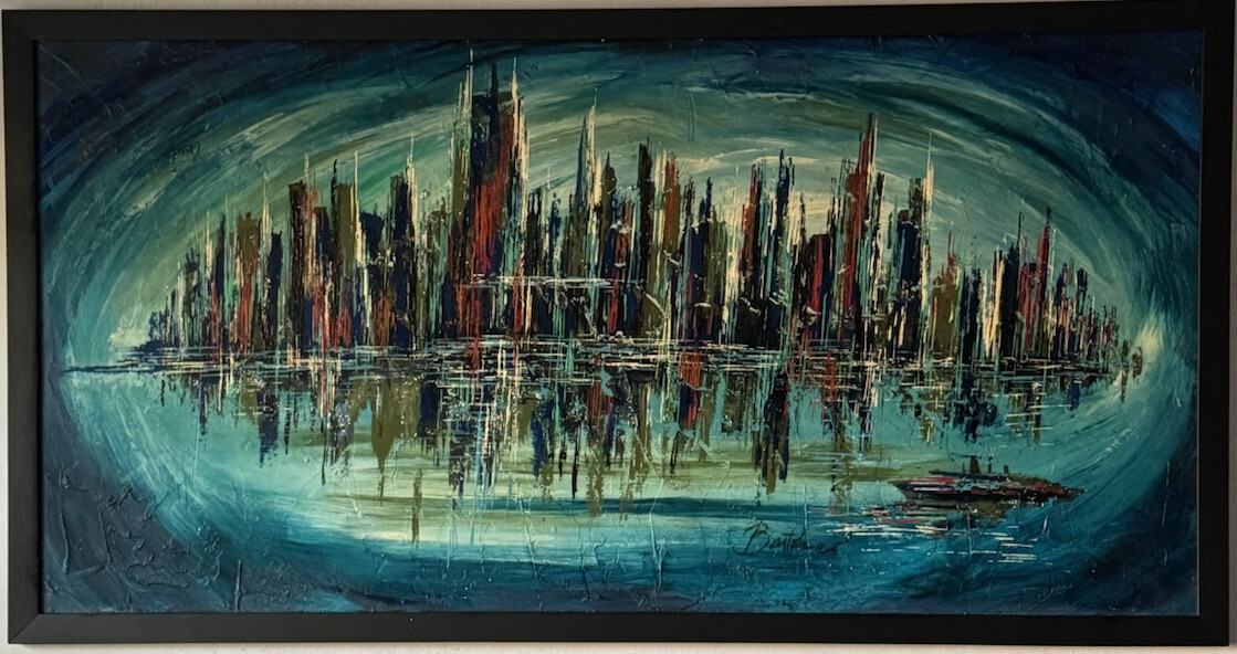 JOSE BARTOLI VINTAGE MODERN ABSTRACT NEW YORK CITYSCAPE OIL