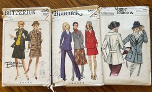 1970s Lot of 3 Sewing Suit Pattern Butterick, and Vogue