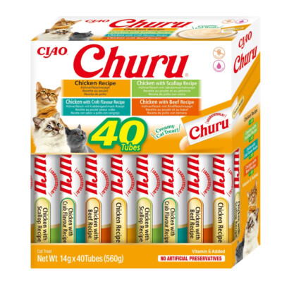 Inaba Cat Churu 40x14g (560g) Cremiger Snack für Katzen Pasta Mix mit Hähnchen