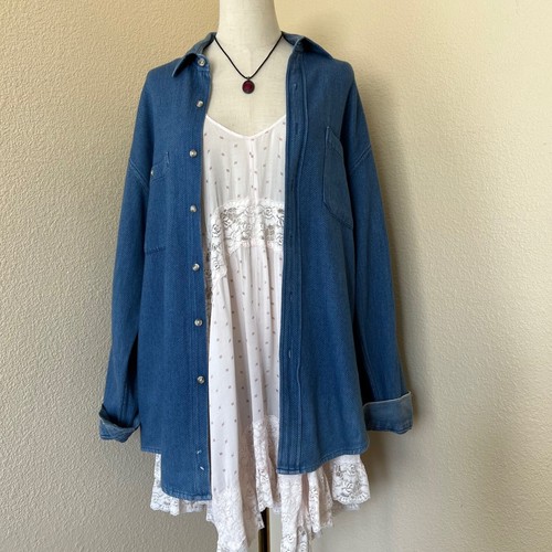 Vintage 90s Denim Shirt Shacket Oversized Button Up Sunkissed Indie Grunge Boho