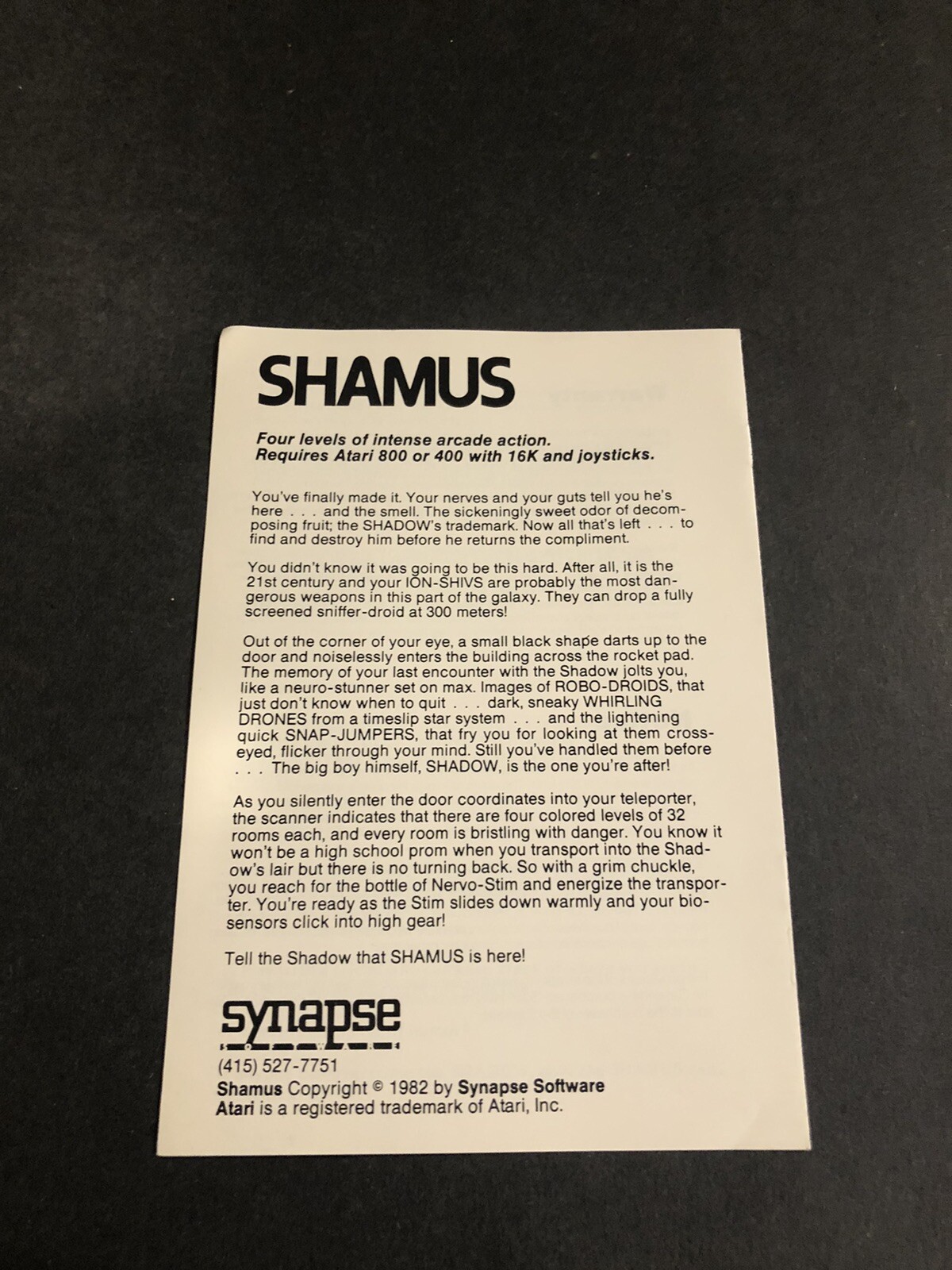 Shamus atari 400 800 manual | eBay