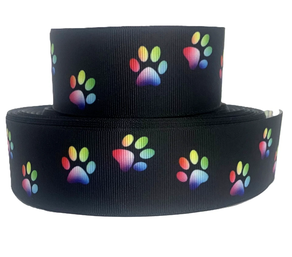 GROSGRAIN RIBBON 7/8", 1.5" Dog Paw Print for Gift Decoration Hair bows Collar - Image 2 of 4