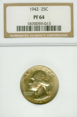 1942 -  Proof Washington Quarter NGC PF64... slight die rotation... #059-013