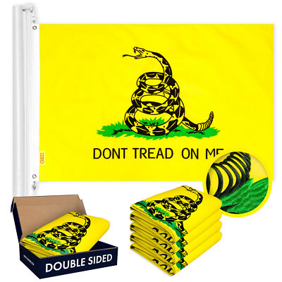 NEW G128 Gadsden Don't Tread on Me Flag 5-Pack 2x3 FT, Double Sided Emb Poly