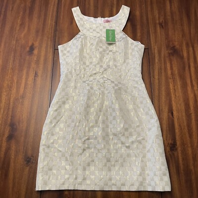 Lilly Pulitzer Wright Square Checkered Jacquard Dress White Gold