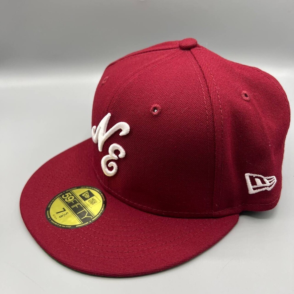 New Era Logo Hat Men 7 5/8 Red Retro 100 Anniversary 59Fifty New