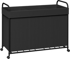 Laundry Basket with Wheels, 3-Section 120L 29.1 x 13 x 25.2 Inches , Black