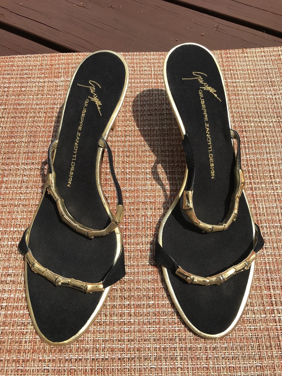 giuseppe zanotti 39 Black Metallic Gold Sandals | eBay display picture 2