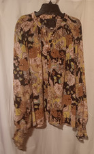 Johnny Was Diana Silk Floral Print Button Up Shirt Size Large Long Sleeves